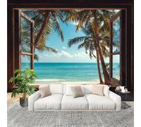 Générique Fresque intissé 250x175cm Paysage Tropical En Bord De Mer 3D Impression Haute Définition Papier Peint Décoration Murale Poster Vert Clair Anti-rides Murale Moderne Salon Chambre á Coucherr
