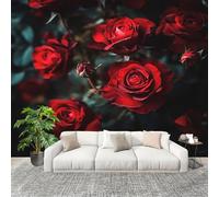 Générique Fresque intissé 250x175cm Roses Romantiques 3D Impression Haute Définition Papier Peint Décoration Murale Poster Rouge Anti-rides Murale Moderne Salon Chambre á Coucherr Bureau Salle