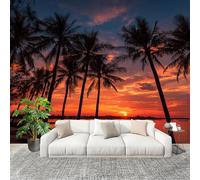 Générique Fresque intissé 300x210cm Coucher De Soleil Romantique Au Bord De La Mer 3D Impression Haute Définition Papier Peint Décoration Murale Poster Orange-Rouge Anti-rides Murale Moderne Salon
