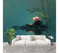 Générique Fresque intissé 350x256cm RéFlexion De Fleur De Pierre 3D Impression Haute Définition Papier Peint Décoration Murale Poster Vert Clair Murale Moderne Salon Chambre á Coucherr Bureau Salle