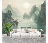 Générique Fresque intissé 400x280cm Reflets De Montagnes Vertes Et D'Eaux Vertes 3D Impression Haute Définition Papier Peint Décoration Vert Clair Murale Moderne Salon Chambre á Coucherr Bureau Salle
