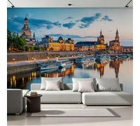 Générique Fresque Murale 3D Relief 400x280 cm Ville De Dresde Papier Peint Intissé Mat Déco Murale Vue Sur La Rivière Au Crépuscule Et La Nuit Moderne Salon Chambre Enfant 16A-14