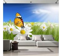 Générique Fresque Murale Panoramique 3D Fleurs 350x256 cm Papier Peint Intissé Mat Haute Définition Facile à Entretenir Décoration Murale Papillons Prairies Moderne pour Maison Salon Chambre 25A-33