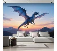 Générique Fresque Murale Panoramique 3D Ptérosaure 400x280 cm Papier Peint Intissé Mat Haute Définition Facile à Entretenir Décoration Murale Vallée Nuages Moderne pour Maison Salon Chambre 26A-19