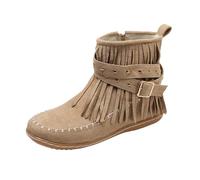 Générique Fringe Cowboy Boots Vintage Casual Tassel Fringe Suede Wide Round Toe Ankle Booties Winter Warm Fashionable Western Outdoor Short Boot (1PCS/A,40)