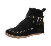 Générique Fringe Cowboy Boots Vintage Casual Tassel Fringe Suede Wide Round Toe Ankle Booties Winter Warm Fashionable Western Outdoor Short Boot (1PCS/C,41)