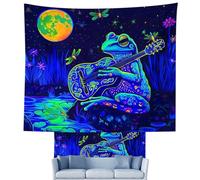 Générique Frog Tapestry - Hippie Tapestries UV Reactive | Floral Plants Tapestry Galaxy Space Planet Home Decor | Large Aesthetic Tâpêstry Wall Hanging Bedroom| Upright Poster Frog Guitar Tapestries