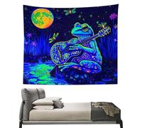 Générique Frog Tapestry - Hippie Tapestries UV Reactive | Floral Plants Tapestry Galaxy Space Planet Home Decor | Large Aesthetic Tâpêstry Wall Hanging Bedroom| Upright Poster Frog Guitar Tapestries