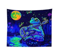 Générique Frog Tapestry - Hippie Tapestries UV Reactive | Floral Plants Tapestry Galaxy Space Planet Home Decor | Large Aesthetic Tâpêstry Wall Hanging Bedroom| Upright Poster Frog Guitar Tapestries