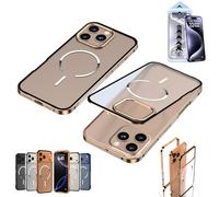 Générique FrostEdge Metal Frame Case for iPhone 14-17 Pro Max, Matte Translucent Bumper Cover,Ultra-Thin Metal Frame Heat Magnetic Charging Dissipation Case (Gold,17Air)