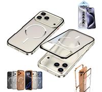 Générique FrostEdge Metal Frame Case for iPhone 14-17 Pro Max, Matte Translucent Bumper Cover,Ultra-Thin Metal Frame Heat Magnetic Charging Dissipation Case (Primary Color,17Air)