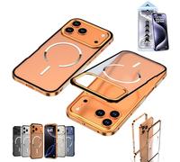 Générique FrostEdge Metal Frame Case for iPhone 14-17 Pro Max, Matte Translucent Bumper Cover,Ultra-Thin Metal Frame Heat Magnetic Charging Dissipation Case (Orange,17Air)