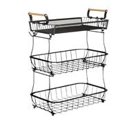 Générique Fruit Basket - Carbon Steel 45x36.8x21.8cm | 3-Tier Vegetable Storage Baskets With Banana Hangers | Kitchen Organization And Pantry Rack For Potato Onion Vegetable Bread Home Apartment Use