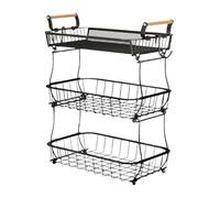 Générique Fruit Stand - 3-Tier Fruit Basket With Banana Hangers | Metal Wire Kitchen Storage Organizer For Fruits, Vegetables, Bread, Snacks | Pantry, Countertop, Home, Apartment