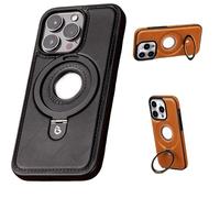 Générique Full-Coverage Shockproof Leather Magnetic Stand Phone Case, Luxury Leather iPhone Case, for iPhone 12/13/14/15/16 Plus Pro Max Case (for iPhone15,Black)