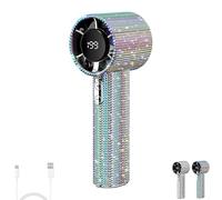 Générique Full Diamond Portable Handheld Turbo Fan, Rhinestone Rhinestone Handheld Fan, Digital Display Mini USB Fan with 1800mAh Battery, Quiet High-Speed Motor (Colored 1 pcs)