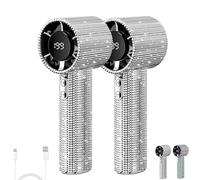 Générique Full Diamond Portable Handheld Turbo Fan, Rhinestone Rhinestone Handheld Fan, Digital Display Mini USB Fan with 1800mAh Battery, Quiet High-Speed Motor (Silver 2 pcs)