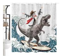 Générique Fun Shower Drapery - 72x72inch Home Decor with 12 Hooks, Cat Riding Dinosaur Bathroom Shower Drape, Playful Showers Curtain for Kids, Teens, Homeowners, Renters, Family Home, Apartment