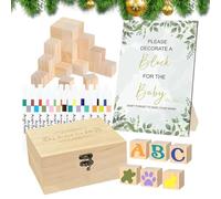 Générique Funny Baby Shower Games Sign Kit | Decorate Game Kitt | Creative Babyy Reveal Gamee Props | for Guests with 52 Wooden Blocks 24 Markers Babies Showers Boys and Girls