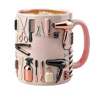 Générique Funny Coffee Cups - 330ml Ceramic Pink Novelty | Hairdresser Theme Mug for Hot Cold Drink, Water for Tea Beverage, Juice Home Office Salon Features, Camping Stylist Gift Usage