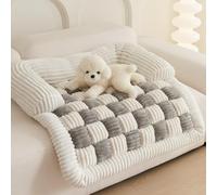 Générique Funny Fluffy Fuzzy Calming Dog Bed Sofa Protector Pet Mat, Cream-Colored Large Plaid Square Mat Furniture Protector Cover, Washable Plush Couch Cover with Anti-Slip Bottom