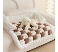 Générique Funny Fluffy Fuzzy Calming Dog Bed Sofa Protector Pet Mat, Cream-Colored Large Plaid Square Mat Furniture Protector Cover, Washable Plush Couch Cover with Anti-Slip Bottom
