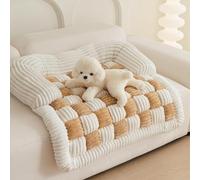 Générique Funny Fluffy Fuzzy Calming Dog Bed Sofa Protector Pet Mat, Cream-Colored Large Plaid Square Mat Furniture Protector Cover, Washable Plush Couch Cover with Anti-Slip Bottom