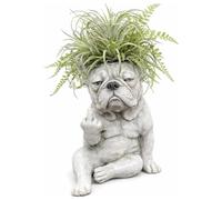 Générique Funny French Bulldog Planter Pot,Resin Sassy Middle Finger Creative Dog Flower Pot,Funny Puppy Statue for Home Garden Decor,Unique Outdoor Plant Container