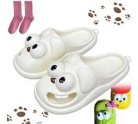 Générique Funny Kissing Slippers, Tongue Kiss Slippers for Women, 3D Big Eyes Dog Slipper with Non-SlipThick Sole for Indoor Outdoor (White,US 40/41)
