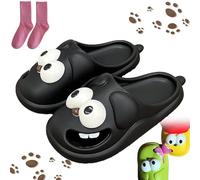 Générique Funny Kissing Slippers, Tongue Kiss Slippers for Women, 3D Big Eyes Dog Slipper with Non-SlipThick Sole for Indoor Outdoor (Black,UK 38/39)