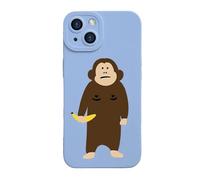 Générique Funny Monkey Phone Case for iPhone, Cute Monkey Banana Case Cover, Full-Coverage Shockproof and Drop-Proof Matte Liquid Silicone Phone Case (for iPhone 13 Pro,Light Blue)
