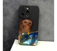 Générique Funny Monkey Phone Cases for iPhone, Trendy Monkey Drinking Phone Case Compatible, All-inclusived Shockproof TPU Clear Protective Cover for iPhone 16/15/14/13/12/11 Series (Black B,12)