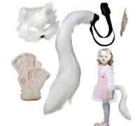 Générique Furry Animal Half Face Cover, Soft Cosplay Masque, Adjustable Comfortable Fit Plush Tail and Gloves Accessories for Kids Adults Halloween Carnival Masquerade Party Use