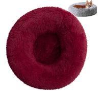 Générique Furry Donut Cat Bed, Washable Comfortable Dog Bed, Round Donut Design, Pet Plush Cozy Non-Slip Bottom Bed for Indoor (50 * 50cm,Claret)
