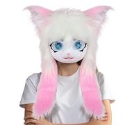 Générique Furry Head, Realistic Animal Cat Masque with Big Eyes and Long Hair, 23.62x15.75 Inches Lifelike Costume Accessory for Cosplay, Theatre Performances, Halloween, Masquerade Events