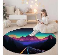 Générique Futurisme Néons Montagnes Tapis Rond Lavable en Machine 90 cm - Tapis Rond imprimé antidérapant à Poils Courts pour Salon, Chambre d'enfant, décoration de Chambre, Couleur