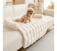 Générique Fuzzy Calming Dog Sofa Bed Mat,29.5'' Cozy Washable Comfortable Pet Mat for Sofa Protector,Luxurious Plush Furniture Protector Couch Bed with Anti-Slip Bottom for Dogs and Cats (White)