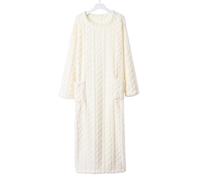 Générique Fuzzy Fleece Sleepdress Loose Crewneck Plush Warm Winter Pullover Nightdress with Pockets (Beige,M)
