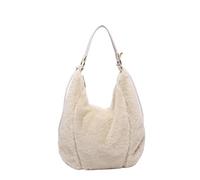 Générique Fuzzy Tote Bag for Women, Winter Fuzzy Purses for Women, Retro Faux Fur Shoulder Handbag with Zipper, for Travel Work Daily Shopper (Beige)