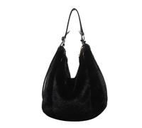 Générique Fuzzy Tote Bag for Women, Winter Fuzzy Purses for Women, Retro Faux Fur Shoulder Handbag with Zipper, for Travel Work Daily Shopper (Black)