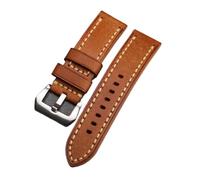 Générique FYXT Bracelet De Montre En Cuir De Vachette Première Couche Fait Main 20, 22, 24 Mm, Haut De Gamme, Style Mat, Adapté Aux Montres For Hommes(Brown silver buckle,22mm)