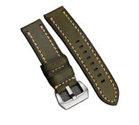 Générique FYXT Bracelet De Montre En Cuir De Vachette Première Couche Fait Main 20, 22, 24 Mm, Haut De Gamme, Style Mat, Adapté Aux Montres For Hommes(Green silver buckle,22mm)