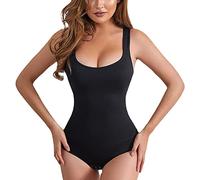 Générique Gaine Post Accouchement CrèMe Anti Frottement Body pour Femmes Body Shaper Col Carré sans Manches Débardeurs Bodys Shapewear Bodysuit Short Legging Fille (Black, M)