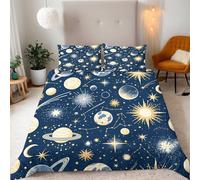 Générique Galaxie Housse de Couette 140x200cm Modèle De Planète Spatiale Enfants Parure de Lit 1 Personnes en Microfibre Set Housse de Couette avec Fermeture Éclai avec 2 Taies d'oreiller 65x65cm