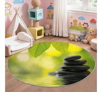 Générique Galet Plante Feuille Tapis Rond Enfant 60 cm, Lavable & Antidérapant, Vert Minimaliste Zen Tapis de Jeux Doux pour Chambre Bébé & Nurserie