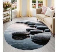 Générique Galets Tapis Rond Lavable 90 cm, Tapis Intérieur Antidérapant, Zen Minimalisme Poil Ras Facile à Nettoyer pour Entrée & Cuisine, Multicolore