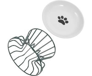 Générique Gamelle Chat Céramique Surélevée avec Support Stable et Facile à Nettoyer, Bol Vert Protecteur Cou du Chat, Accessoire Intérieur Pratique