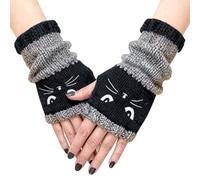 Générique Gants D'Hiver En Tricot Sans Doigts | Broderie Chat Pour Chauffage Mains | Gants Chauds À Doigts Ouverts | Pour Femmes Passionnés De Mode Étudiants Amateurs De Chats Trajet Quotidien