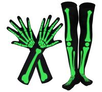 Générique Gants Femme Hiver Ensemble de Gants et Collants Squelette phosphorescents,os hantés pour fête d'halloween et Raves(Green,One Size)