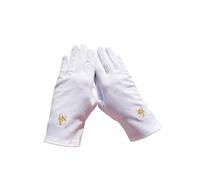 Générique Gants Maçonnique Coton Broderie Équerre/Compas, Blanc/Or, 100% Coton Modèle Mixte (Blanc, 8,5)